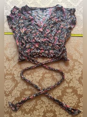 Jessica Simpson Floral Crop Top w/ Tie-front Black Purple Pink Coral Orange Whit